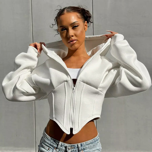 Zipper Cardigan Y2K Ins Hoodie - Fashion Street Long Sleeve Corset Jacket Women Clothing