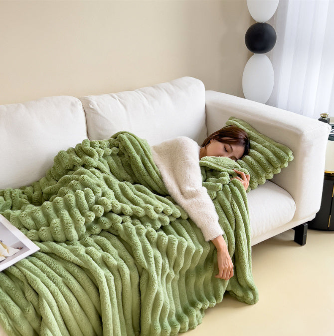 Soft Wind Bubble Velvet Blanket - Warm Solid Rabbit Fur Blankets / Double-sided Thickening Cover Throw Warm Fur Blanket