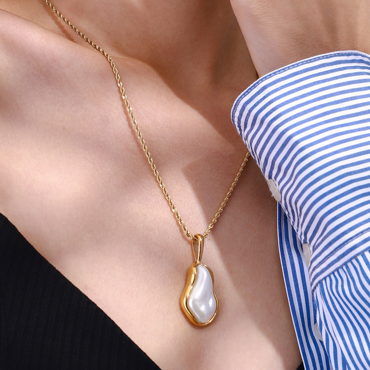 Women Stainless Steel Pearl Necklace