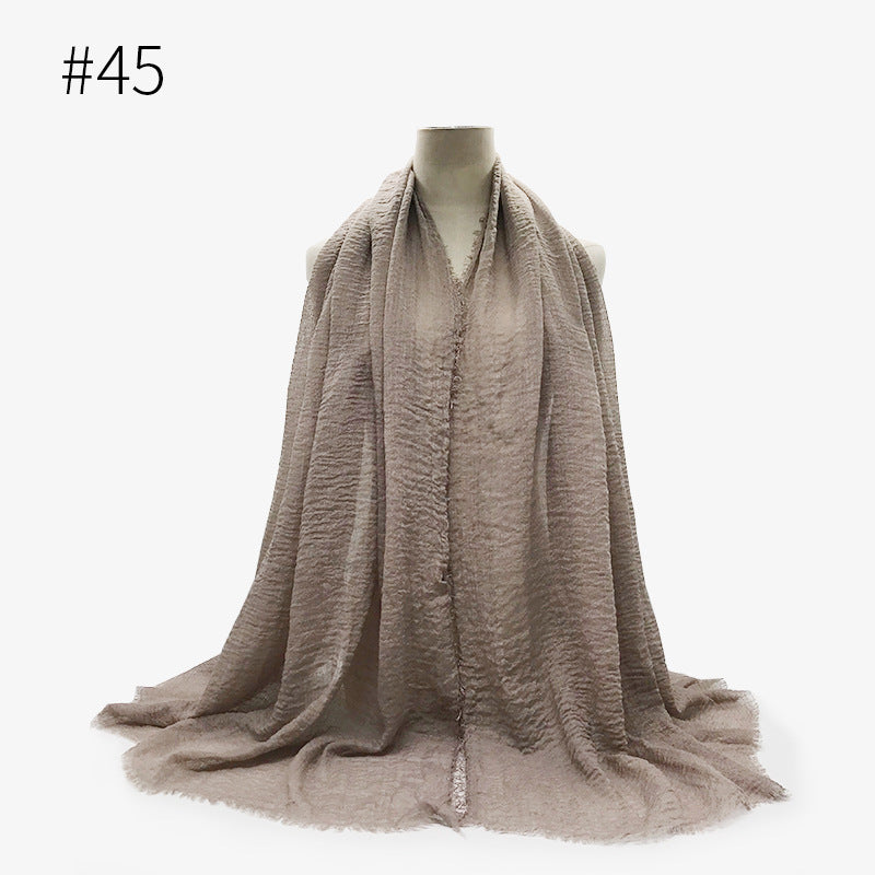 Bubble Plain Cotton fringe Scarf - Women Soft Solid Hijab Pashmina Wrap Hijab