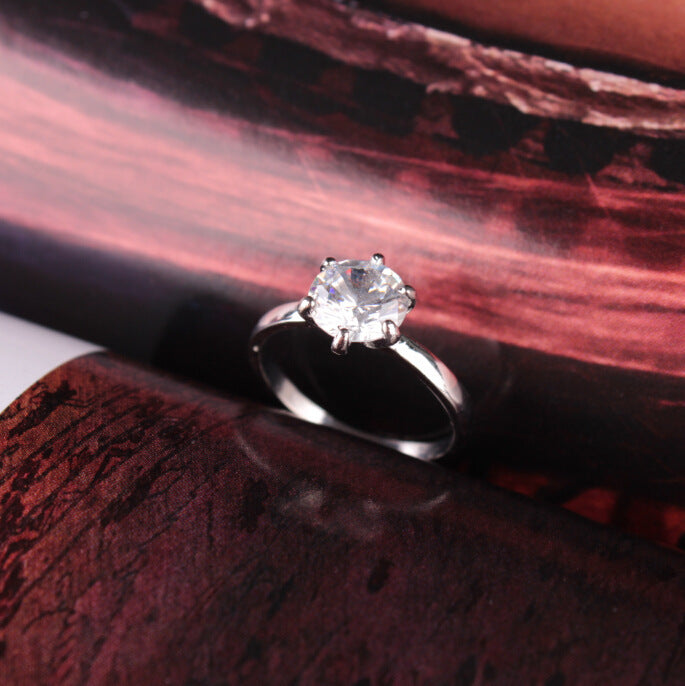 925 Silver Six-Prong Zirconia Ring - High-Diamond Wedding Couple Accessories Engagement Ring