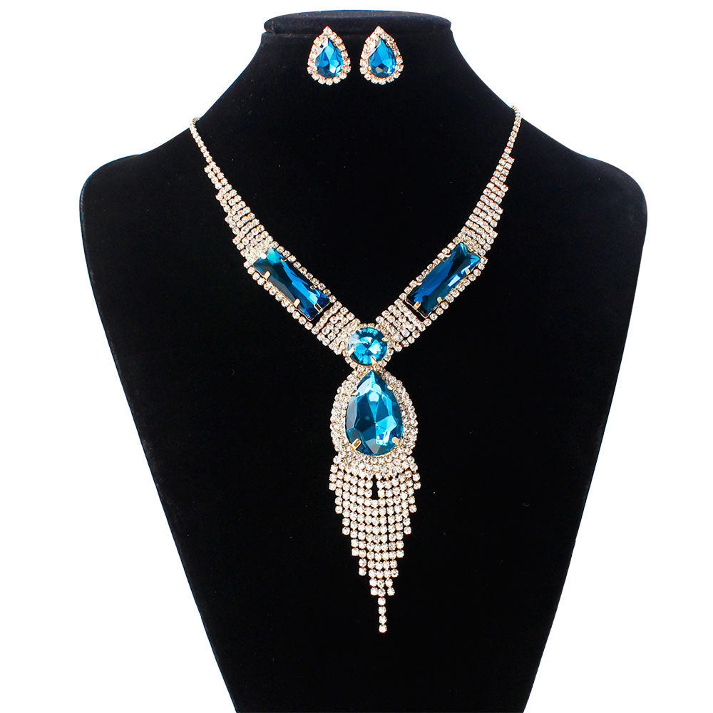 S151 Bridal Jewelry Set – Elegant Style Tassel Diamond Necklace & Earrings