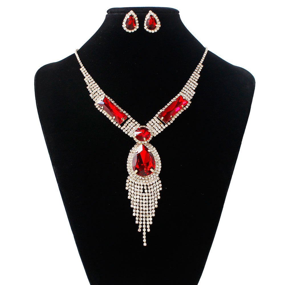 S151 Bridal Jewelry Set – Elegant Style Tassel Diamond Necklace & Earrings