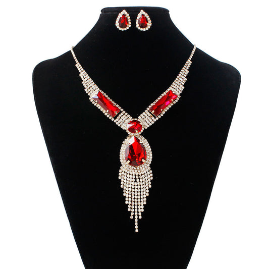 S151 Bridal Jewelry Set – Elegant Style Tassel Diamond Necklace & Earrings