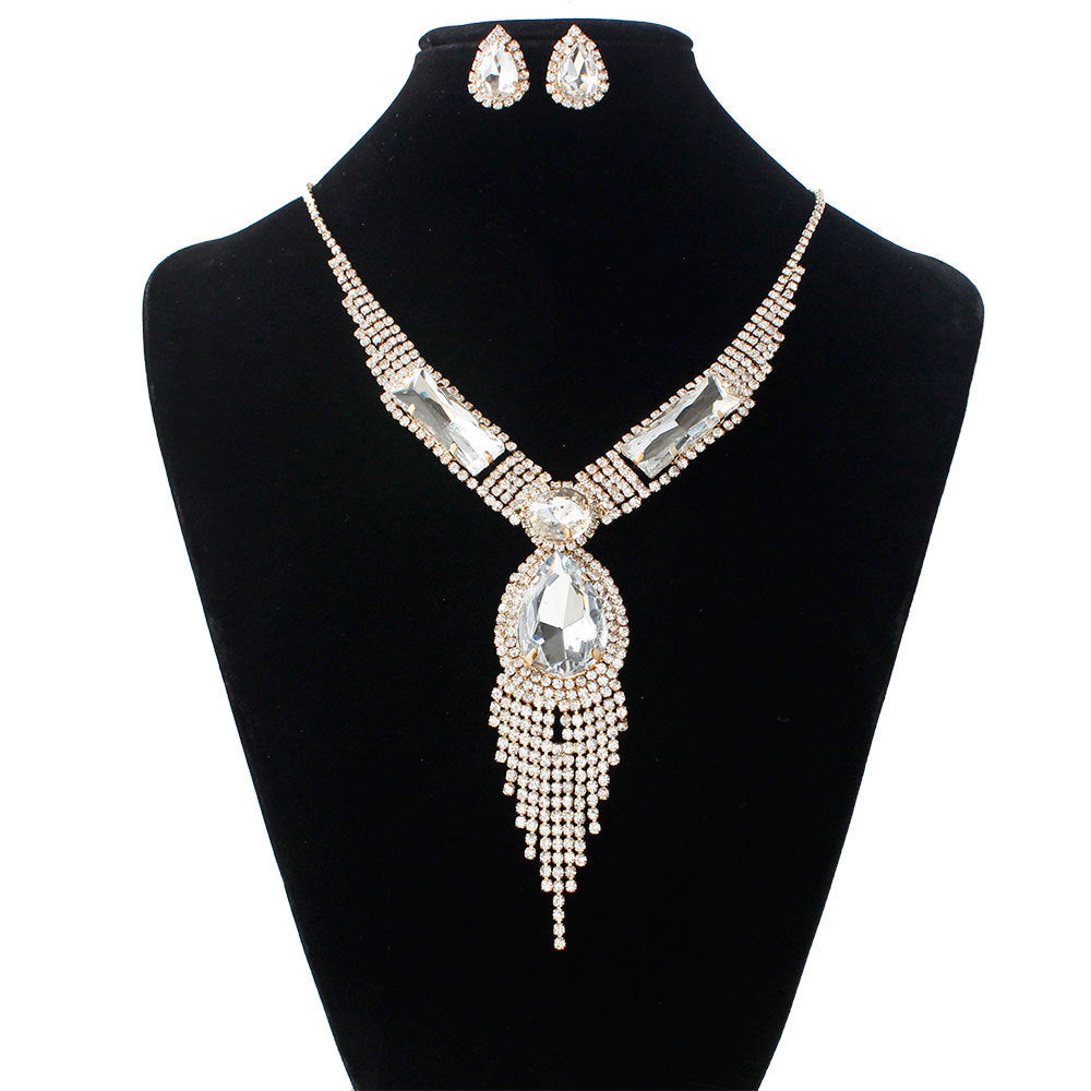 S151 Bridal Jewelry Set – Elegant Style Tassel Diamond Necklace & Earrings