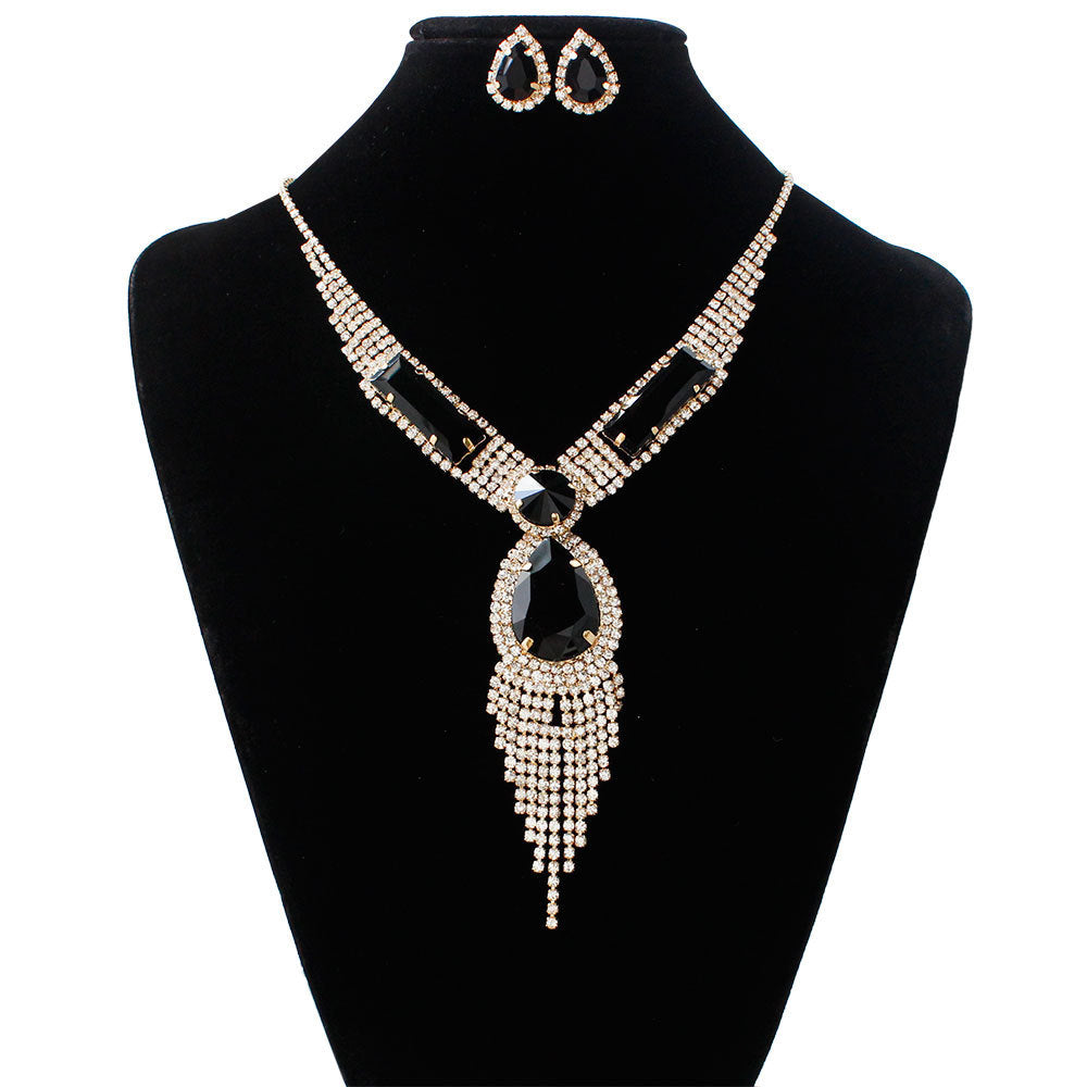 S151 Bridal Jewelry Set – Elegant Style Tassel Diamond Necklace & Earrings