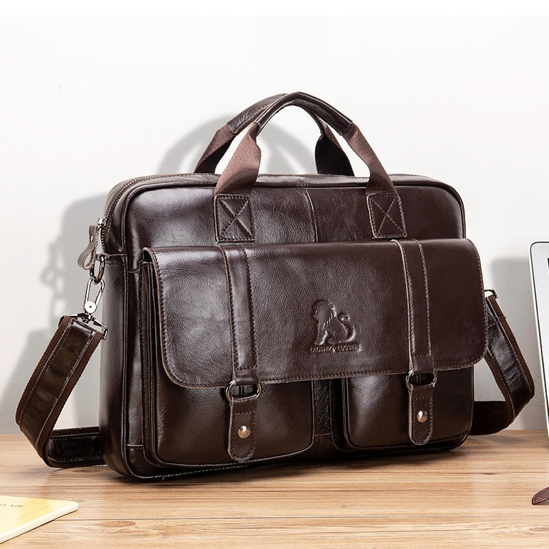 Cowhide Men's Briefcase - Business Large Capacity Handbag