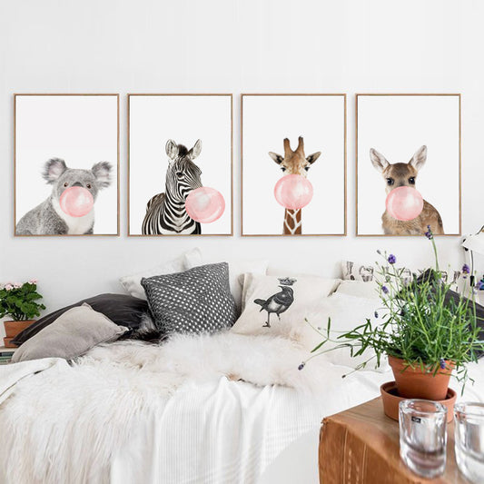 Nordic Simplicity Cute Animal Canvas Painting – Koala, Zebra, Giraffe &amp; Fawn (Frameless Decorative Art)