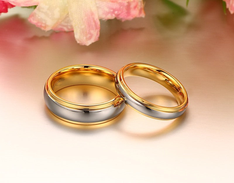 Tungsten Steel Couple Gold Engagement Ring