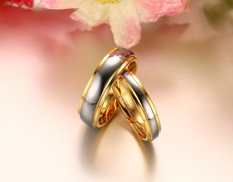 Tungsten Steel Couple Gold Engagement Ring