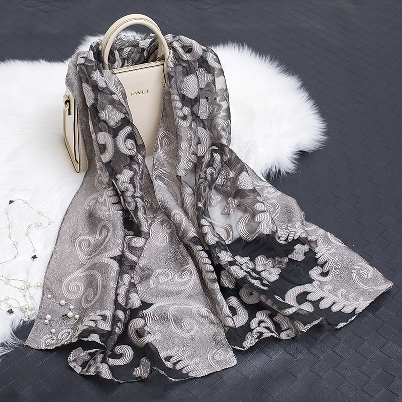 Cut Flowers Hollow Silk Simulation Scarf