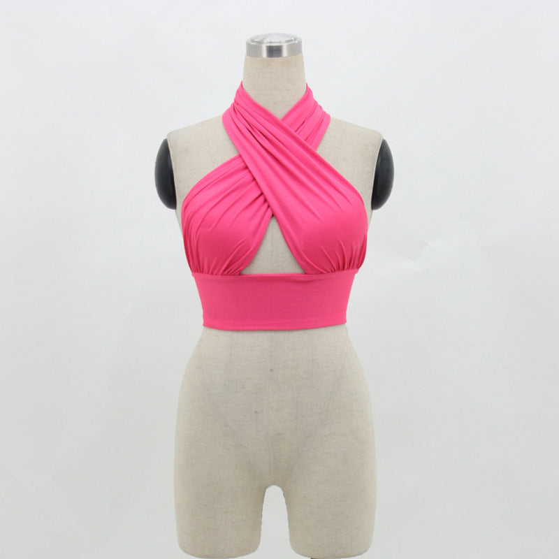Versatile Tank Top Halter Neck Backless Strap top - Short Camisoles Solid Versatile
