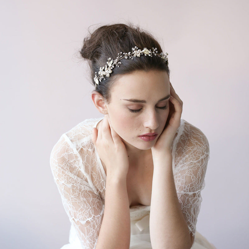 Modern High-end Bride Pearl Crystal Headdress - Ornament jewelry crown hair headdress handmade jewelry trade