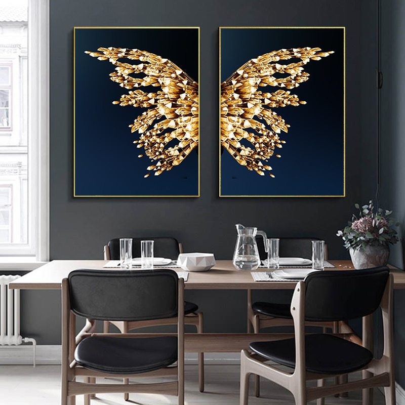 🦋 Golden Butterfly Wings Decorative Painting – Elegant Matte Wall Art