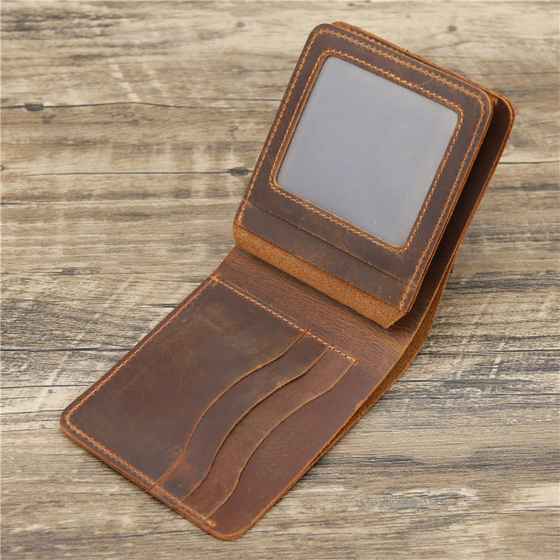 Men's Leather Wallet - Retro Rough Tri-fold First Layer Cowhide