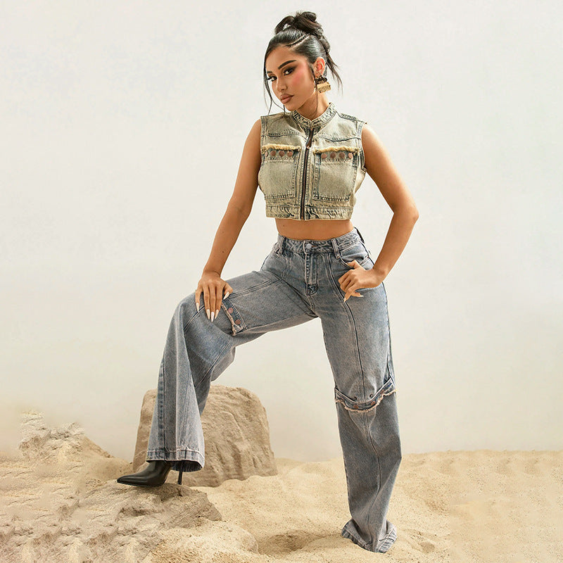 Y2k Baggy Wide Leg Jeans Women - Vintage Streetwear Washed Denim Pants Grunge Basic Slouchy Trousers