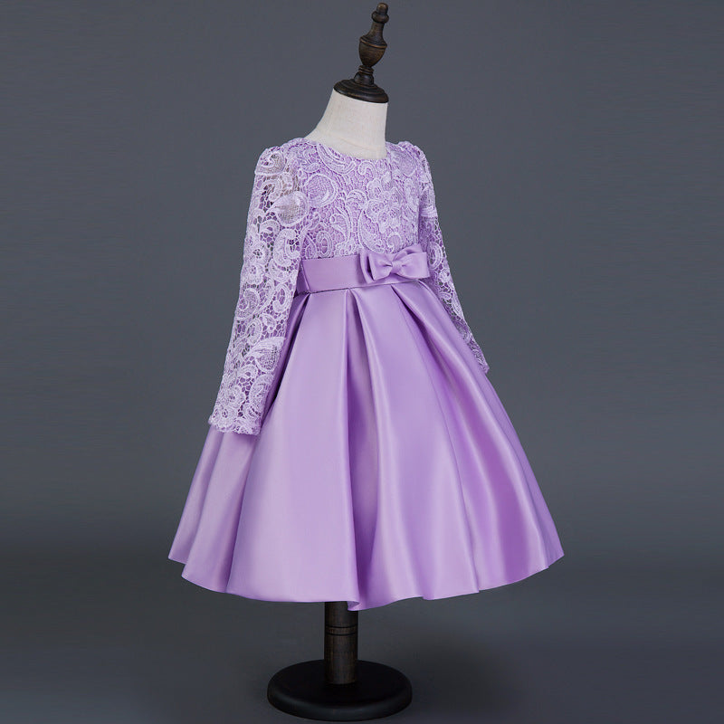 Party Children's Princess Long Sleeve Dress - Flower Girl Dress Purple Lace Costumes Dress