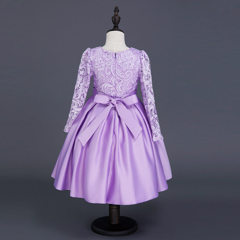 Party Children's Princess Long Sleeve Dress - Flower Girl Dress Purple Lace Costumes Dress