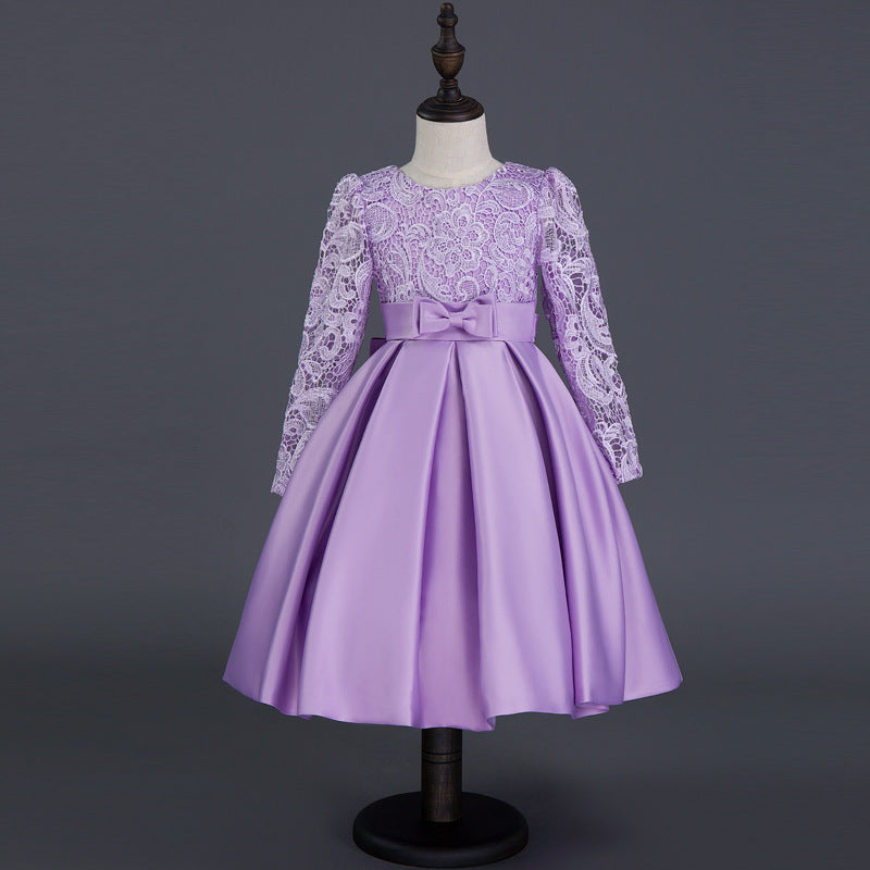 Party Children's Princess Long Sleeve Dress - Flower Girl Dress Purple Lace Costumes Dress