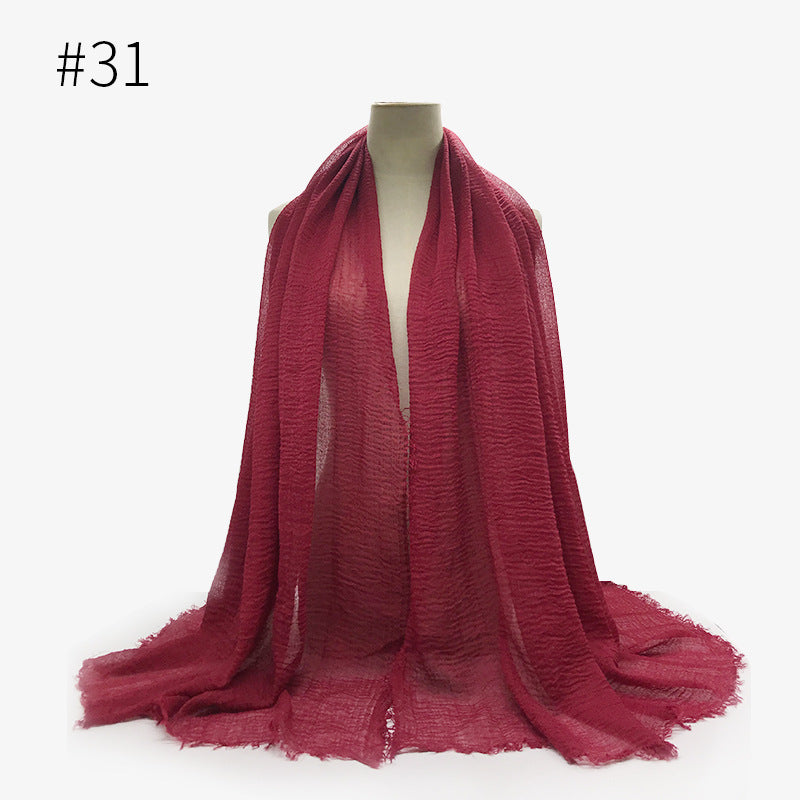 Bubble Plain Cotton fringe Scarf - Women Soft Solid Hijab Pashmina Wrap Hijab