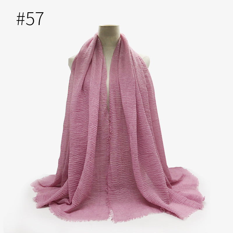 Bubble Plain Cotton fringe Scarf - Women Soft Solid Hijab Pashmina Wrap Hijab