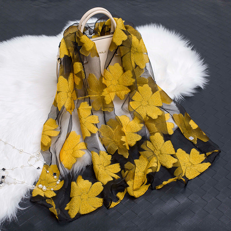 Cut Flowers Hollow Silk Simulation Scarf