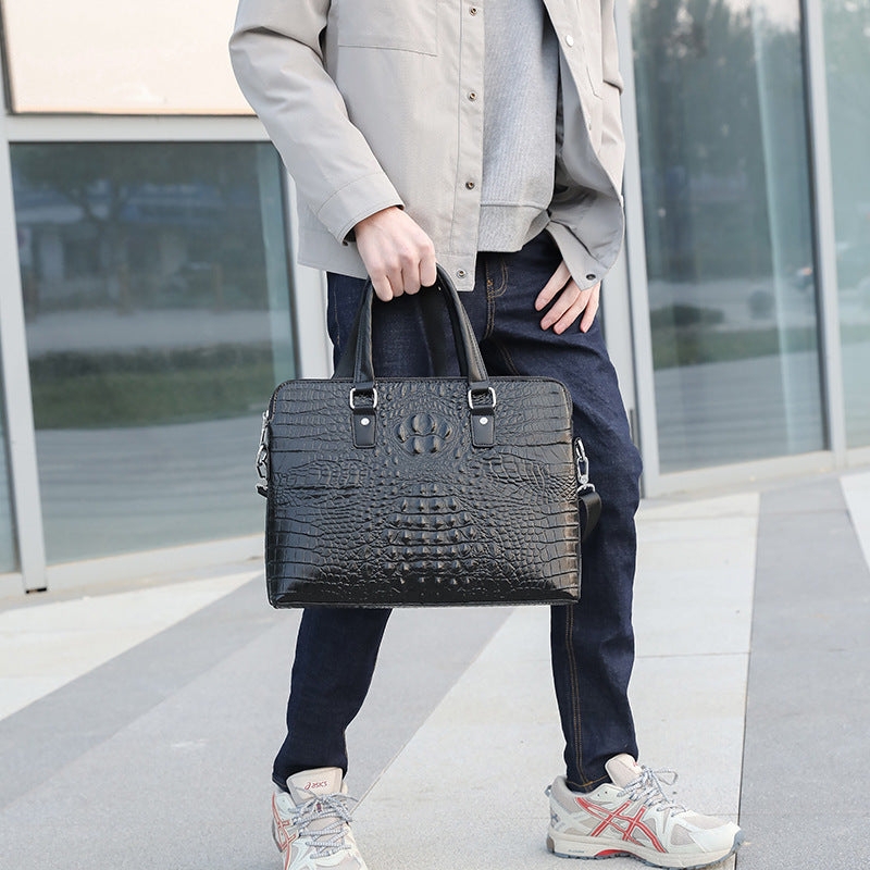 Men's New Crocodile Pattern Business Computer Bag - Shoulder Briefcase