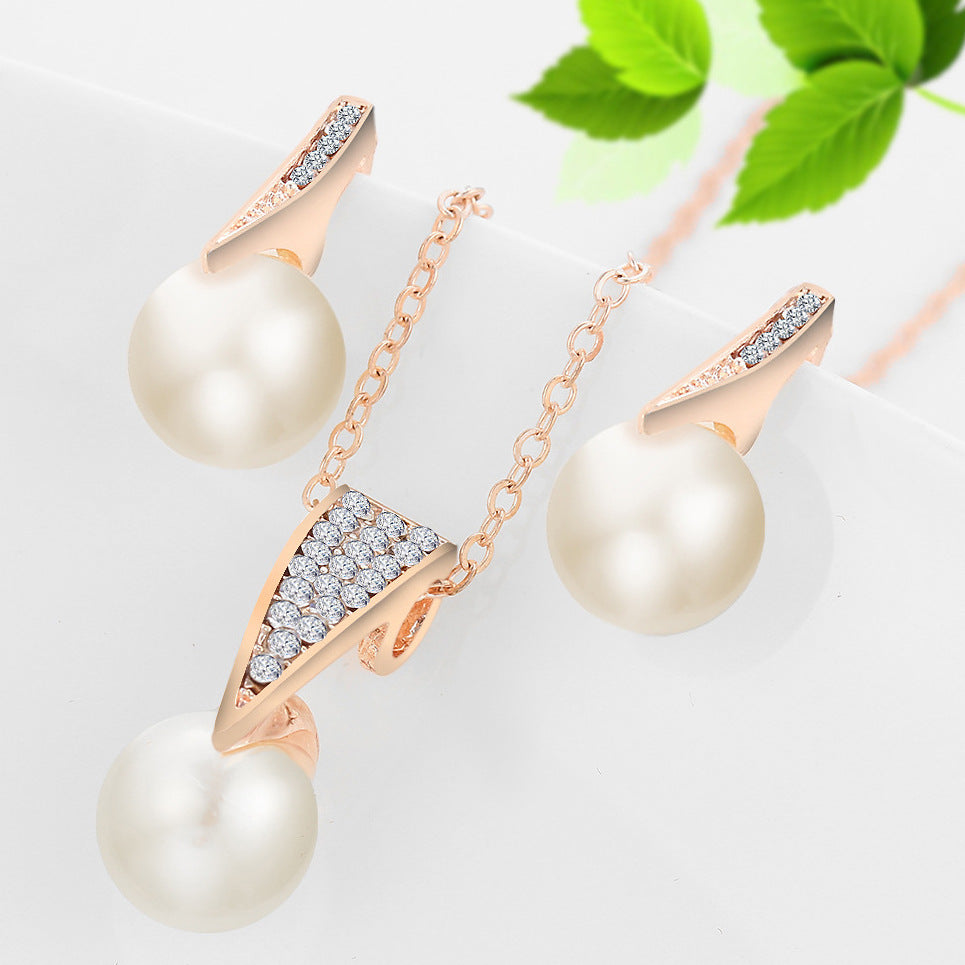 Classy Pearl Necklace Earring Set Wedding Banquet Dress