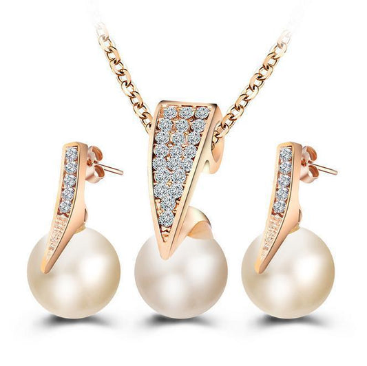 Classy Pearl Necklace Earring Set Wedding Banquet Dress