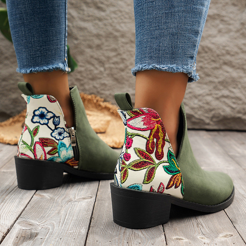 Flower-Printed Ankle Boots For Women