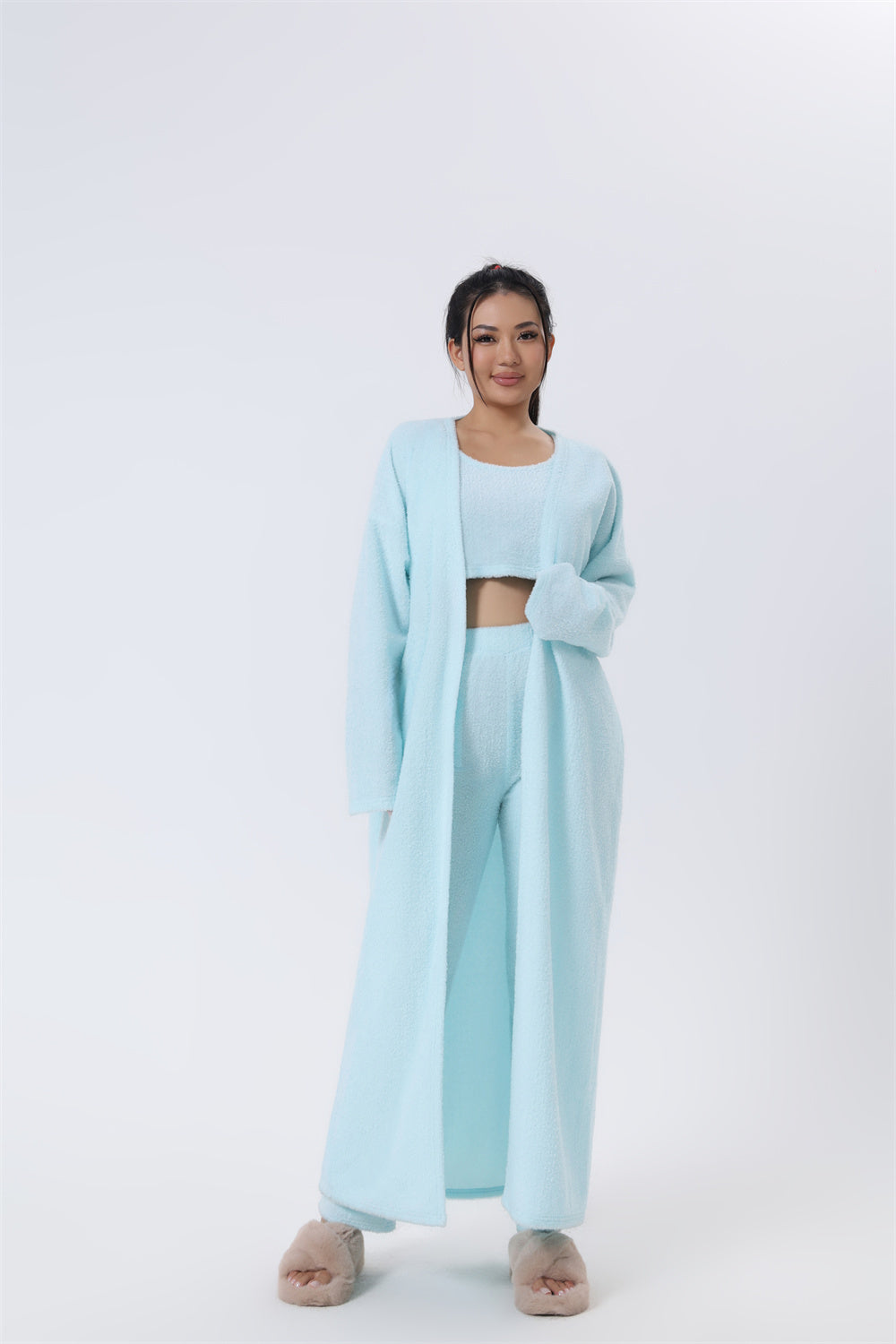 Cozy 3 Piece Lounge Wear Pajama Set - Cute Loungewear, Warm Suit Sets, Matching Set, Lounge Set, 3 Piece Pant Sets, Women Winter Dress