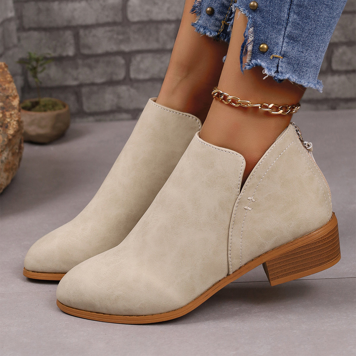 Chunky Heel Pointed Toe Ankle Boots
