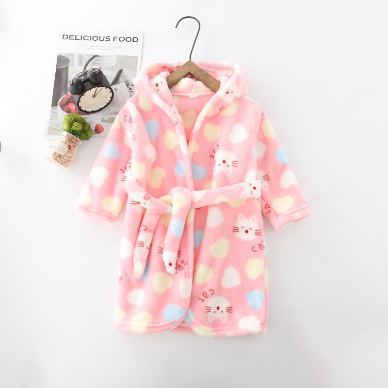 Children Hoodie Coral Velvet Night Robe - Children Flannel Clothing