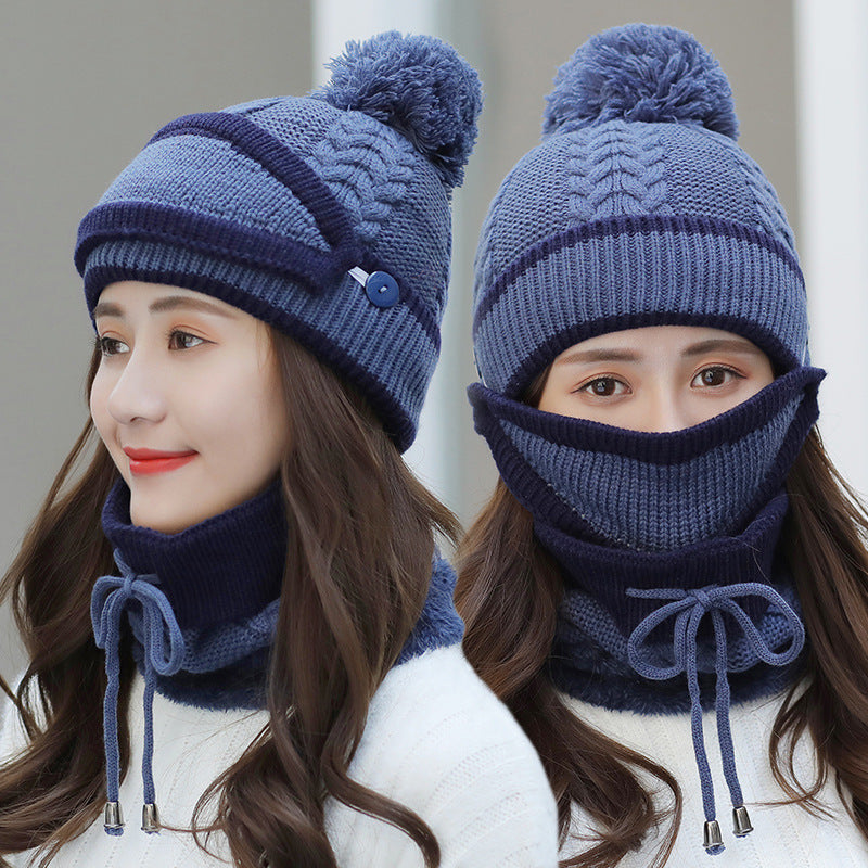 Winter Women 3pcs Knitted Beanie Hat - Scarf Set Warm Hat