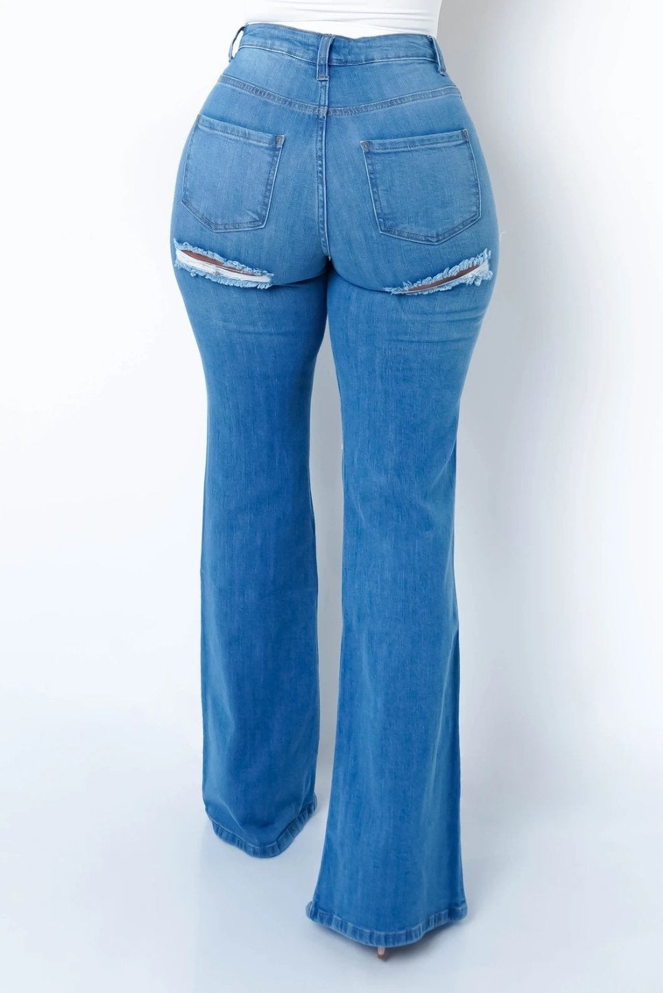 New Style Elastic Ripped Flared Pants Jeans
