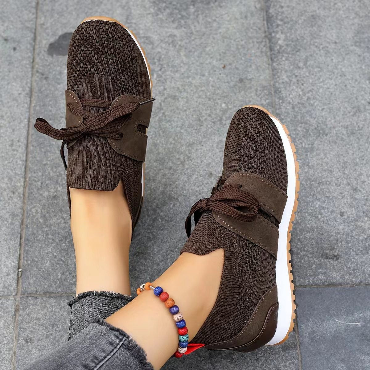 Lace-Up Mesh Flats Shoes for Women