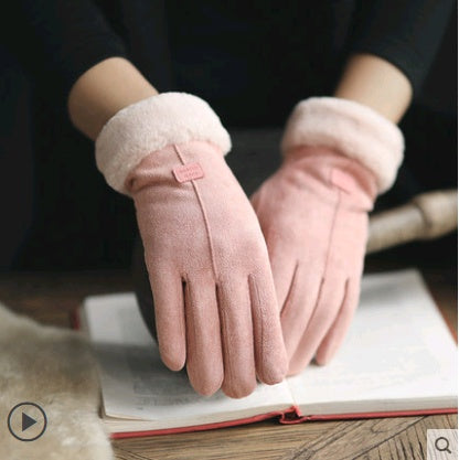 Autumn and Winter Warm Velvet Retro Suede  Gloves - Touch Screen Gloves Cute Driving