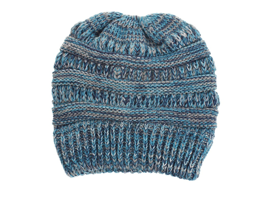 Mixed Color Knitted Wool Hat - Ladies Non-labeled Ponytail Hat