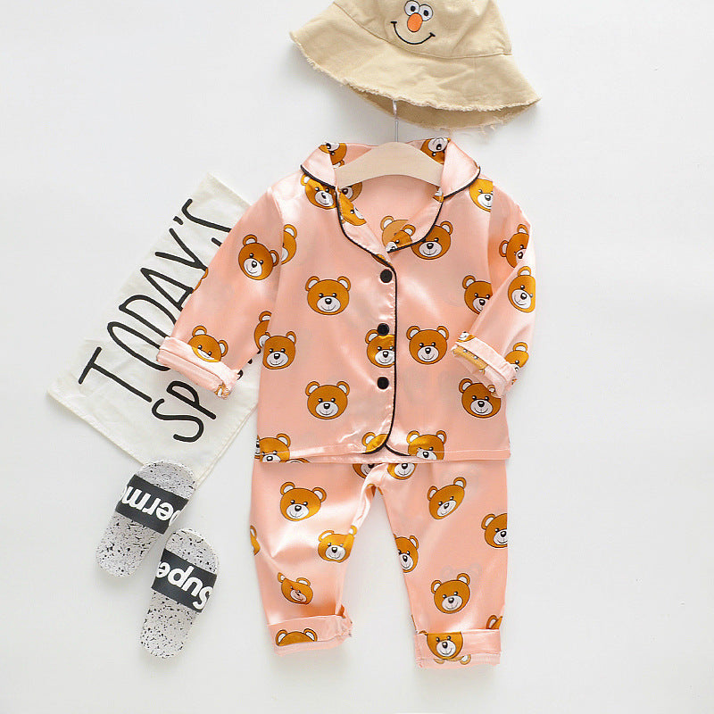 Long Sleeve Ice Silk Bear Pajamas Set - Pajamas For Boys and Girls