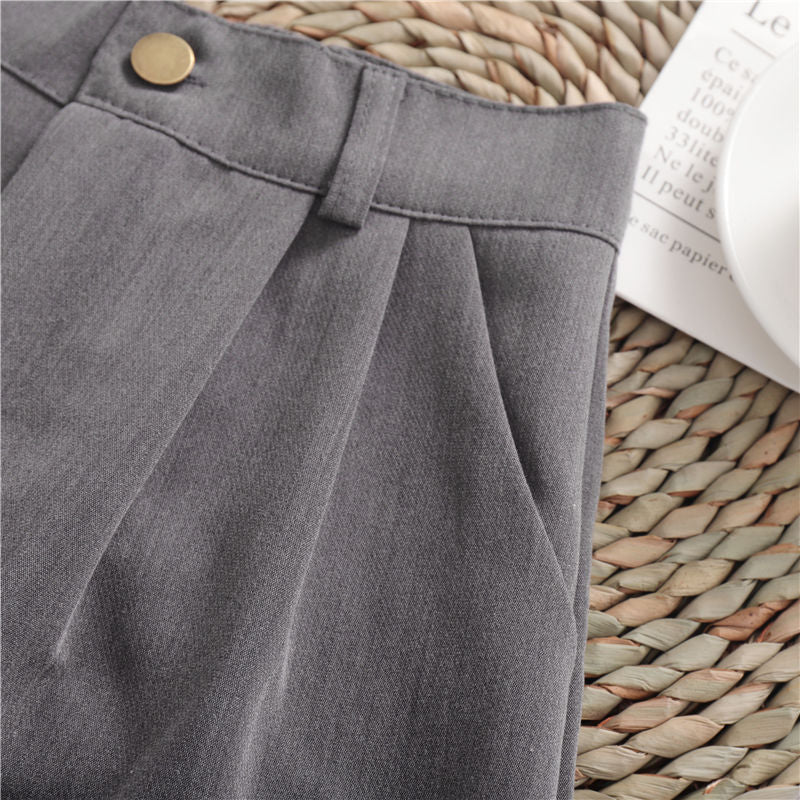 Solid Color Roll-up Wide-leg Casual Shorts
