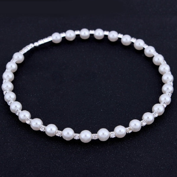 Handmade Pearl & Rhinestone Bridal Jewelry Set – Necklace, Earrings & Bracelet | Wedding Accessories