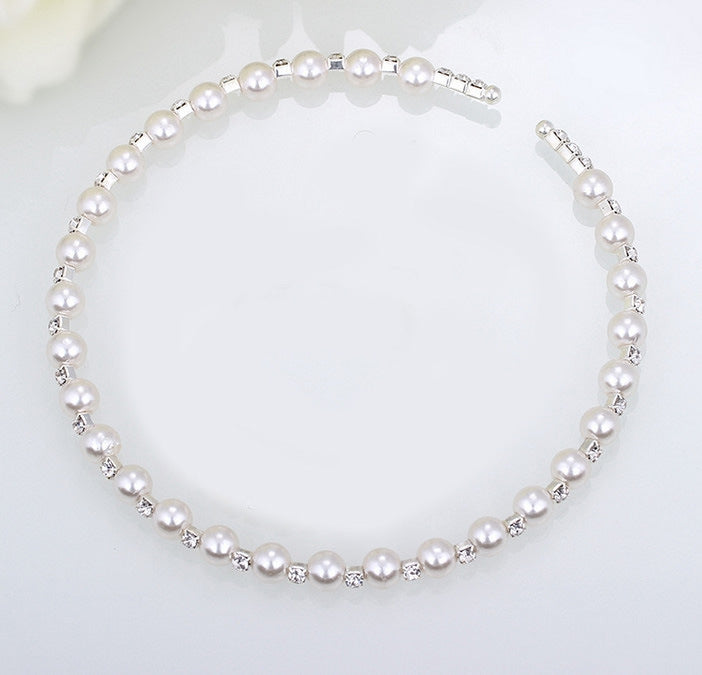 Handmade Pearl & Rhinestone Bridal Jewelry Set – Necklace, Earrings & Bracelet | Wedding Accessories