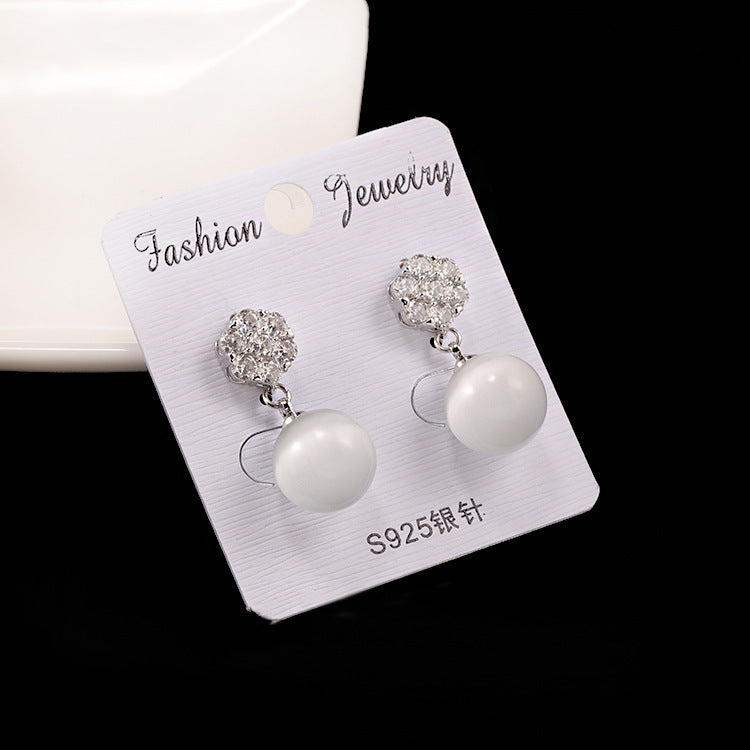 Round Pearl Long Earrings