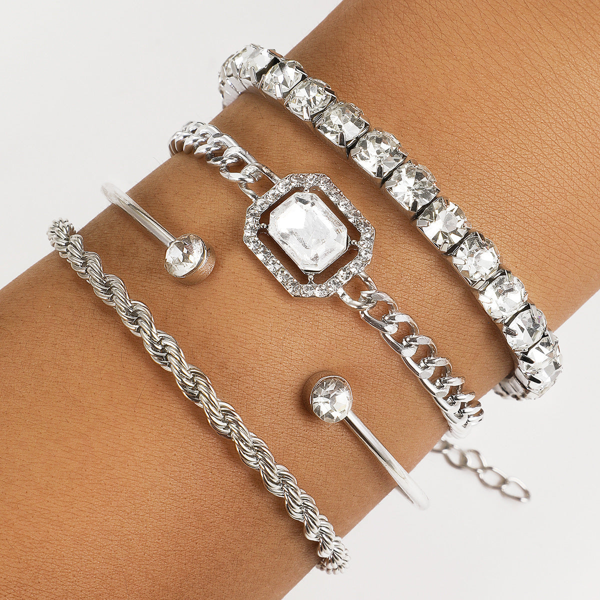 4 Pcs Crystal Bracelet Set - Bohemian Design For Women Vintage Luxury Twisted Cuff Chains Armband Jewelry Accessories
