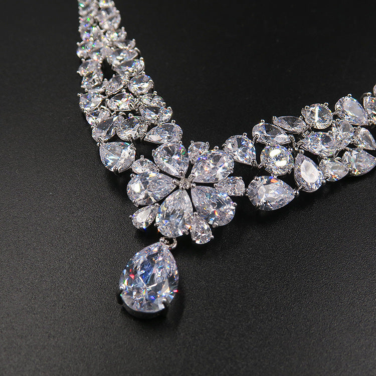 Elegant Three Piece Bridal Jewelry - Korean wedding jewelry ornaments suit