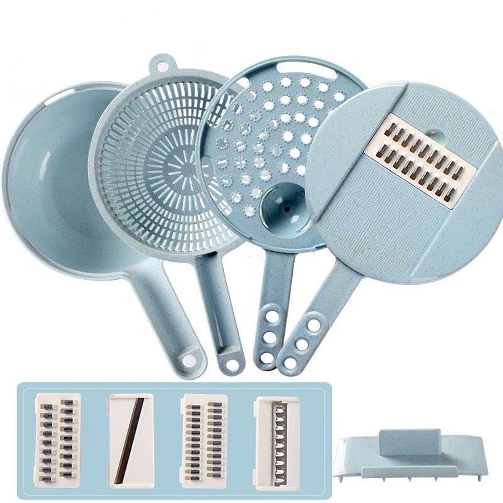 8-in-1 Mandoline Slicer Vegetable Cutter with Drain Basket, Grater & Peeler – Multifunction Kitchen Accessories! Vegetable Slicer, Potato Peeler, Carrot Onion Grater,  Strainer, Vegetable Cutter, Kitchen Accessories - JumoShop