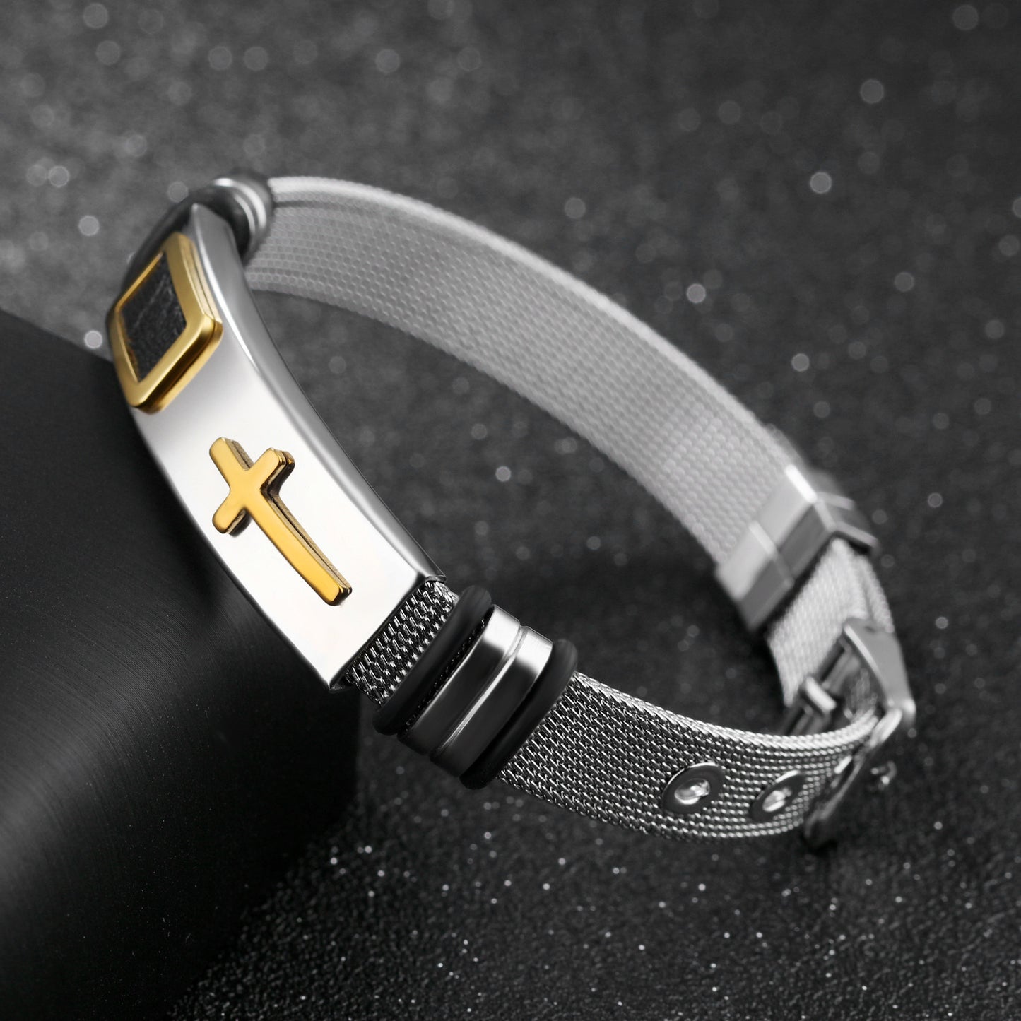 Steel Mesh Bracelet-  Gold Cross Titanium Steel Men's Personality Bracelet