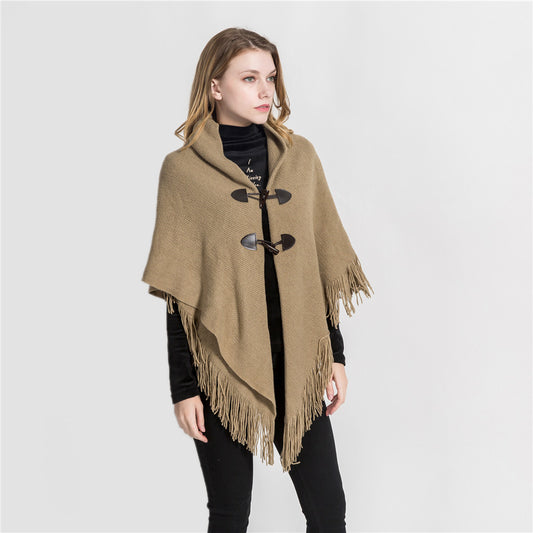 Winter Loose Kimono Cardigan  Shawl - Women Long Sleeveless Hat Poncho Solid Color Magic Shawl Knitted Sweater