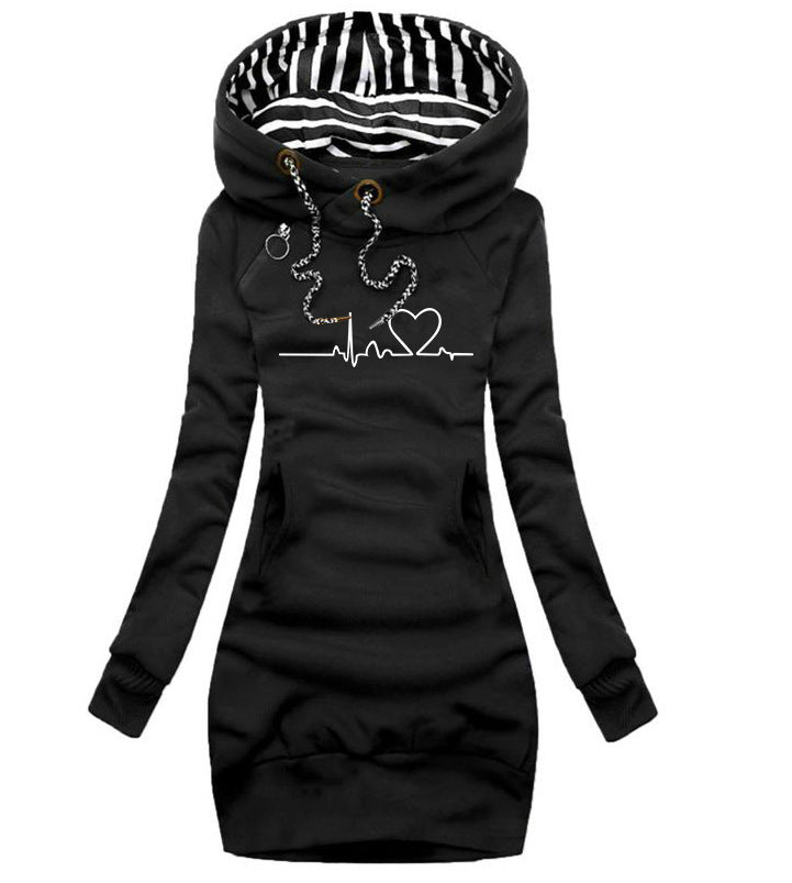 Heart Print Long Clothes Women Hoodie - Sweatshirt Pullover Tops