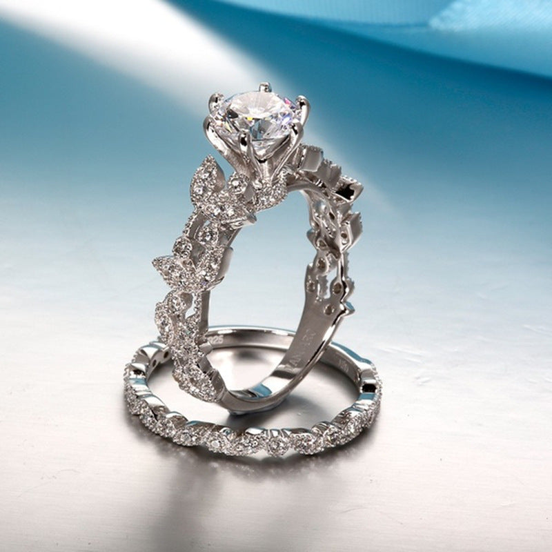 New European American princess Ring - Diamond Set ring tree leaf engagement ring